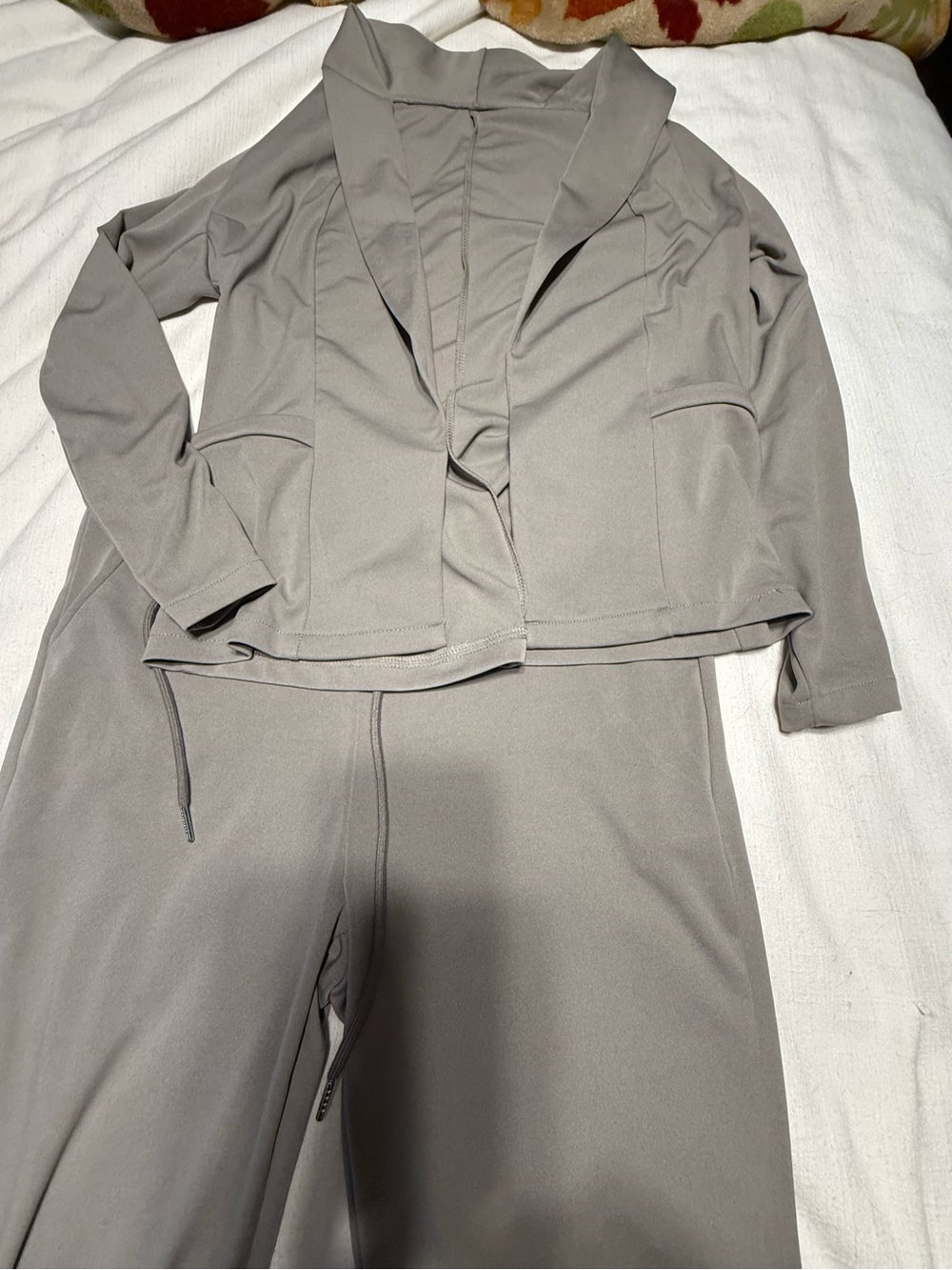 Gray Women's Ponte Knit Jacket & Wide-Leg Pants Set